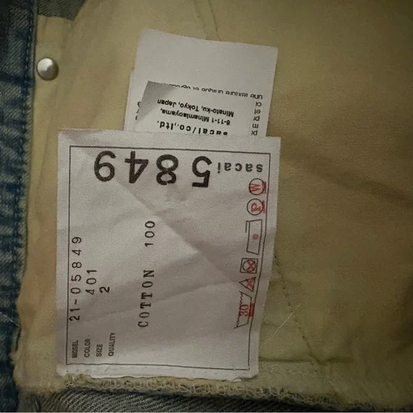 SACAI DENIM SHORTS sz 2 S-M Blue Jeans High Waist Skort Raw Hem - Picture 10 of 15